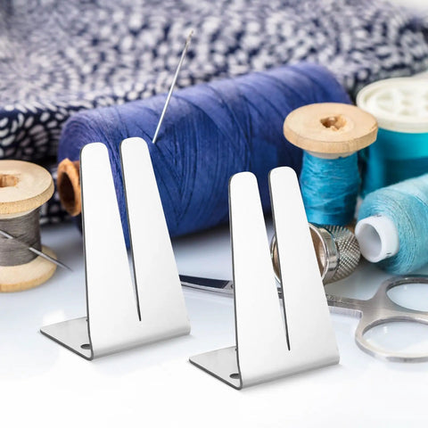 Zipper Jig Tools Set Pro Grade Stainless Steel Quick Zipper Pull Tool With Sliders And Installation Jig for Repair, 2-piece kit with spools in background.