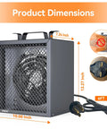 240V Electric Garage Heater 4800 Watts 16380 Btu Fan Forced Unit dimensions with grid pattern and NEMA 6-30P plug.