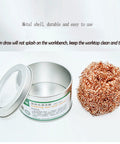 Soldering Iron Tip Cleaner Wire With Brass Sponge For Cleaning Soldering Iron Heads And Tips, shown in metal container