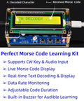 Morse Code Trainer Kit With Pre Soldered PCB And Enclosure displaying CW decoder on screen for beginners and tech nerds.
