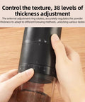 Portable Electric Coffee Grinder With Ceramic Burrs And Digital Scale, Usb Rechargeable Cordless Design For Espresso Drip French Press, adjusting grind size.