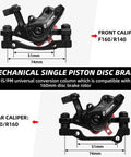 Badass Bike Disc Brake Kit Aluminum Front And Rear Caliper with dimensions, mechanical single piston, compatible with 160 mm rotors.