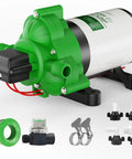 12V DC Self Priming Water Pump With 3.5 GPM Flow And 45 PSI Pressure Green Plastic Diaphragm Pump With Strainer Filter Adapters