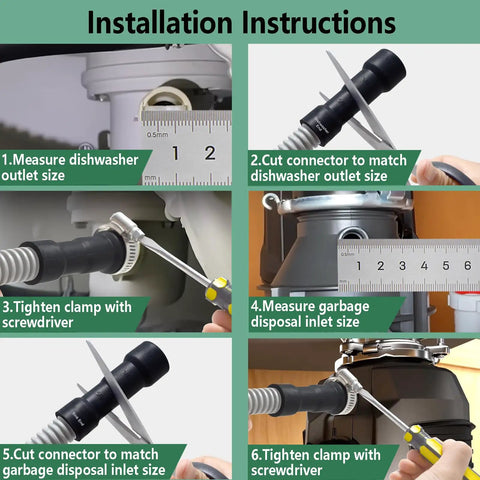 Installation steps for Dishwasher Drain Hose 6 Ft Flexible Discharge With Stainless Steel Clamps Easy Trim To Fit Five Eighths Three Quarters Or One Inch Ends For Dishwasher Outlet Garbage Disposal Or Sink Universal Fit