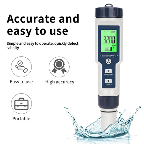 Straight Up Precise Digital Pool Water Tester And Salt Salinity Checker, portable with titanium probe in water