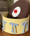 Legit Handwoven Cotton Storage Basket With Snug Dustproof Lid Solid Home Hub Organizer Perfect For Bedroom Clothes And Living Room Gear Nifty Space Saving Set Up You Will Score with blue bows and decorative lid.