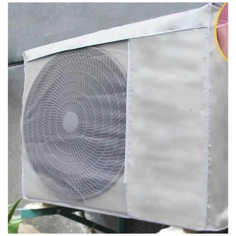 Outdoor AC Unit Cover With Sun Shield And Heat Guard Waterproof Dustproof Weatherproof Cloth Guard For Home Use on grey wall
