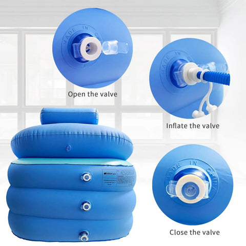 Inflatable Bathtub For Adults Freestanding Portable Foldable Spa Tub With Air Pump Perfect For Hot Soak Or Ice Bath At Home Spacious 63 By 33 By 25 Inches Cup Holder And Zip Up Cover showing valve system