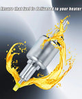 Heavy Duty 12V Diesel Heater Fuel Pump 22ml Flow With Sturdy Bracket shown with fuel splash background.