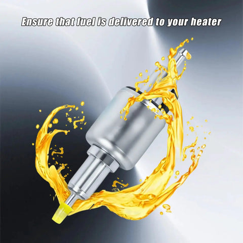 Heavy Duty 12V Diesel Heater Fuel Pump 22ml Flow With Sturdy Bracket shown with fuel splash background.