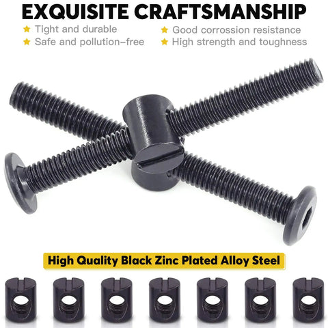 Built Tough M6 X 60mm Hex Socket Cap Bolts And Barrel Nuts Kit With Allen Key Black Zinc Plated hardware for furniture