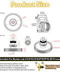 Detailed dimensions of Helical Gear Upgrade Kit With DLC Nano Coated Hardened Steel Drive Gear And Handle Assembly For Bambu Labs X1C X1E Carbon P1P P1S 3D Printers Premium Extruder Accessories For Smoother Feeds And Durability with measurement annotations in mm.