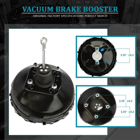 Heavy Duty Vacuum Power Brake Booster For 1994 Chevy Blazer Plus C1500 C2500 K1500 K2500 And Gmc Yukon showing top and side views.