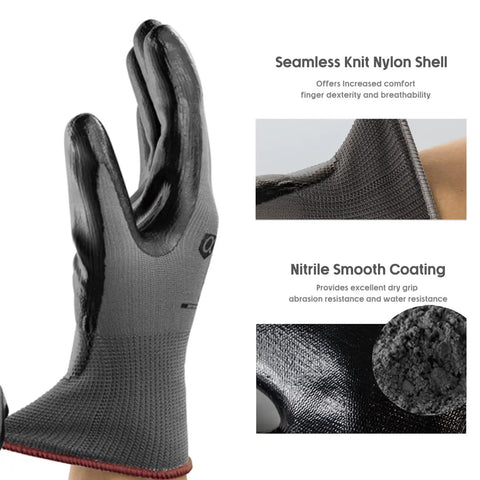 Smart Touch Work Gloves With Nitrile Grip Palm, 3D Comfort Stretch Fit, seamless knit and nitrile detail, ambidextrous, size large