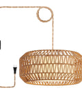 18 Inch Plug in Pendant Light, Boho Hanging Lamp with 15.7FT Light Cord featuring woven design and twisted cord.