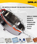 Front view of Drilax 4-1/2-inch diamond hole saw with guide for tile, porcelain, and stone drilling.