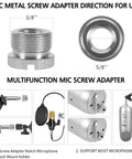 Metal mic screw adapters for Heavy Duty Microphone Stand With Adjustable Quad Boom Arm Studio Mic Boom Windscreen Double Layer Pop Filter Shock Mount And Rugged Arm For Broadcasting And Home Studio Recording