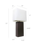 Two Pack Modern Leather Table Lamps With Teal Leather Wrapped Bases And White Fabric Shades 21 Inch Tall Contemporary Home Lighting Set Includes 2 Lamps And Easy Assembly, side view showing dimensions