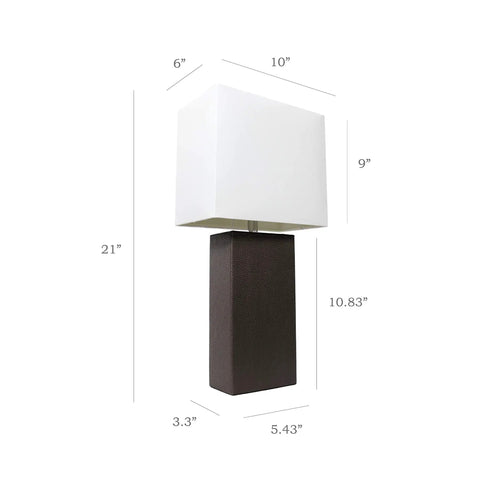 Two Pack Modern Leather Table Lamps With Teal Leather Wrapped Bases And White Fabric Shades 21 Inch Tall Contemporary Home Lighting Set Includes 2 Lamps And Easy Assembly, side view showing dimensions