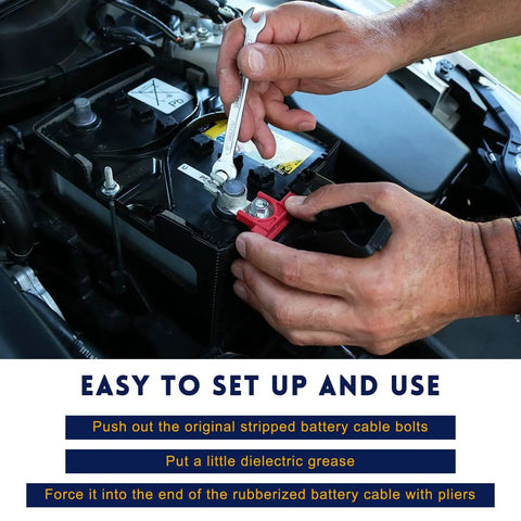 Installing Four Piece Side Battery Terminal Bolts Featuring 3/8 Inch 16 Thread Fitment And Heavy Duty Carbon Steel Battery Post Extension Screws For Cars