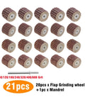 21 Piece Flap Sanding Wheel Kit with 3mm Shank and mandrel, multiple grit levels for rotary tools