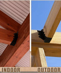 Indoor and outdoor view of Twenty Piece 2x4 Joist Hanger Set With Black Powder Coated Finish And 18 Gauge Galvanized Steel.