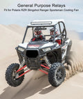 Polaris RZR driving in desert, featuring Cooling Fan Relay For Polaris RZR Slingshot Ranger Sportsman 12VDC Replacement 303 1AH C R1 U01