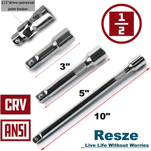 Beefy Half Inch Drive Impact Extension Bar Set With 3 Inch 5 Inch And 10 Inch Extensions And Half Inch Universal Joint Socket