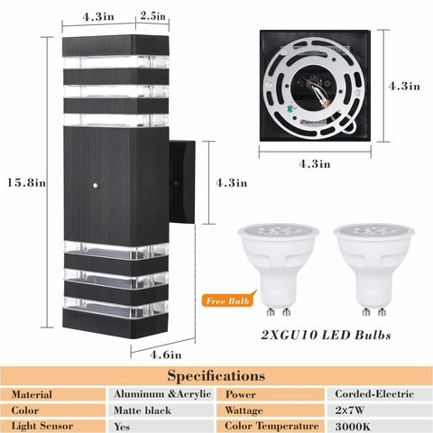 Outdoor Dusk To Dawn Wall Lights 2 Pack Up And Down Porch Lights For House Garage And Patio No Fuss Auto Sensor