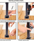 Installation steps for Floor Mounted U Shaped Stair Handrail Matte Black Heavy Duty Iron Railing showing marked points and drilling.