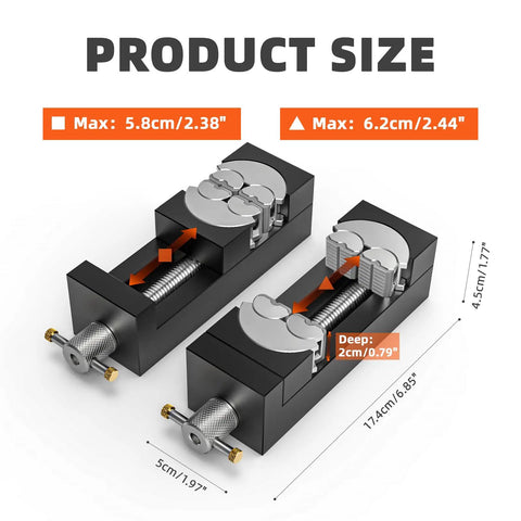 Image showing two Self Adjusting Fractal Vise With Silicone Plugs For Non Marring Secure Grip Do It All Mini Drill Press And Bench Vise Clamps.