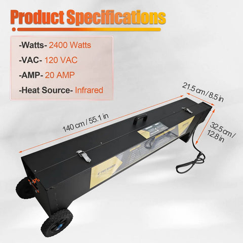 Heavy Duty PvC Conduit Hot Box Heater For 1/2 To 4 Inch Pipe fast heating specifications with dimensions and infrared heat source.