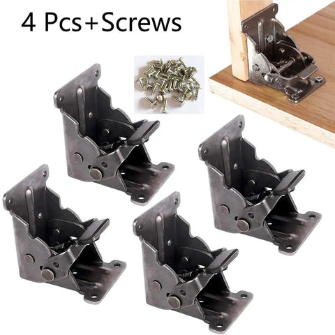 Dang Sturdy Foldable Hinges For Coffee Tables And Wooden Stools 90 Degree Right Angle Self Locking Thickened Heavy Duty Furniture Hardware Mount Kit With Screws, 4 piece set with screws.