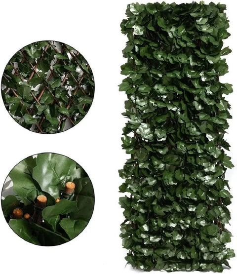 Expandable Fence Privacy Screen For Balcony And Patio With Double Sides Faux Ivy Fencing Panel, 16 Inch Tall, willow frame