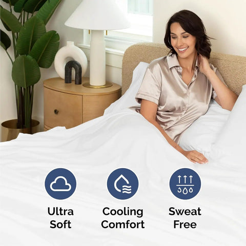 King Size Four Piece Sheet Set With Chill Cooling Fabric And Deep Pockets Up To Sixteen Inches Super Snug And Breathable White Bedding Crafted To Keep You Fresh And Catch Some Major Zzzs All Night Long