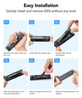 Hands assembling Snappy M.2 NVMe SSD Enclosure With USB 3.2 Gen 2 10Gbps Tool Free Portable External Reader.