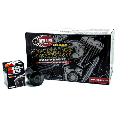 Big Twin 20W50 Power Pack Oil Kit With KN High Performance Filter packaging showcasing engine image and filter box