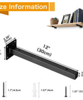 Set Of 6 Heavy Duty Black Shelf Brackets, 12 Inch Metal Wall Mount Floating Shelving Brackets, size dimensions and hardware