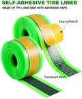 Self adhesive bike tire liners showing TPU material and translucent mesh, compatible with 20 24 26 28 29 inch tires.
