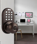Keyless Entry Digital Door Knob Lock With Keypad For Front Doors, Oil Rubbed Bronze, installed on office door