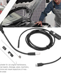 USB Endoscope Camera For Tough Industrial Inspections, 5.5mm Lens, coiled cable, accessories shown, ideal for engine work