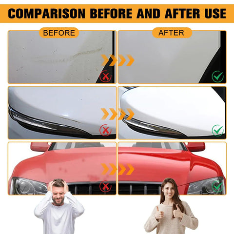 Comparison of car scratches before and after using Two Pack Car Scratch Remover Wax Kit For Deep Scratches And Swirls Vehicle Polish