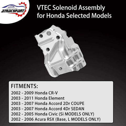 Front view of Honda VTEC Solenoid Spool Valve Assembly With Oil Pressure Switch and Gasket for Accord CRV Civic Si Element RSX 2.4L L4 Direct Fit Replacement 15810-RAA-A03