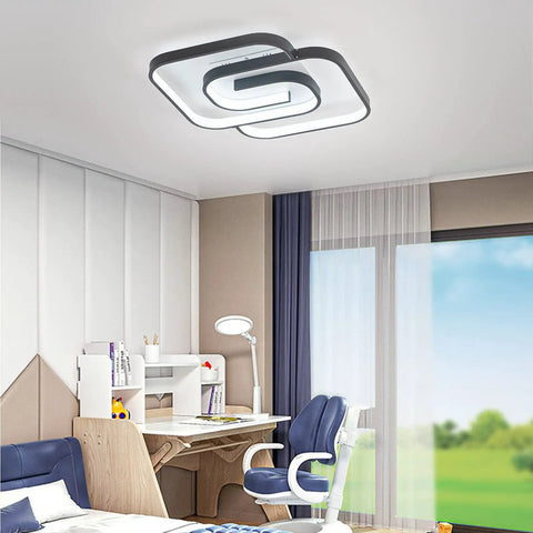 Ultra Sleek Modern Led Ceiling Light Fixture Black Square Flush Mount 20 Inch 48W 6000K Cool White Brightness Geometric Design