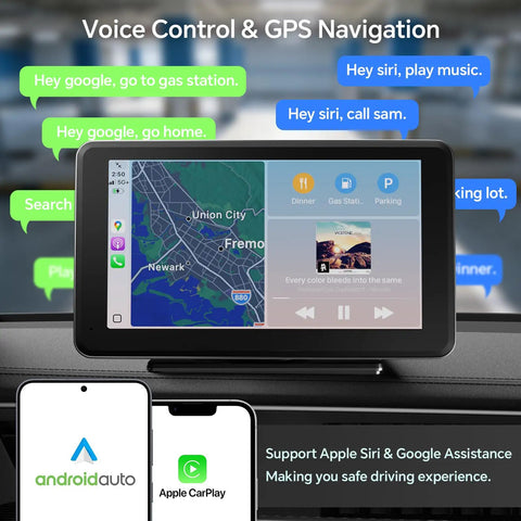 Wireless CarPlay And Android Auto Car Stereo With 7 Inch HD Touchscreen displaying GPS navigation and voice control features