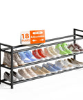 Expandable 3-Tier Shoe Rack For Closet And Entryway, Adjustable From 18 To 44 Inches, Fits 15-18 Pairs, Heavy-Duty Metal Black Shoe Organizer