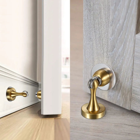 Sturdy Magnetic Door Stopper With Gold Finish, Heavy Duty Stainless Steel Door Stopper Magnetic Holder For Wall Or Floor