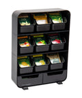 Tea Bag Organizer Station For Countertop And Kitchen Storage, Black Plastic, 10.25L X 3.25W X 13.75H Inches, Includes Removable Drawers