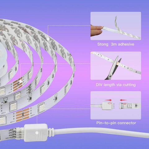 9.8ft RGB LED Strip Lights Kit With Remote Control Dimmer Box For Room Bedroom TV Cupboard Decoration 5050 LEDs