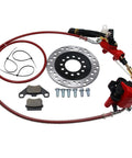 Rear Hydraulic Disc Brake Caliper System with Pads and Rotor for 150cc 200cc 250cc Dirt Bikes Quad ATV Go Kart Dune Buggy Red